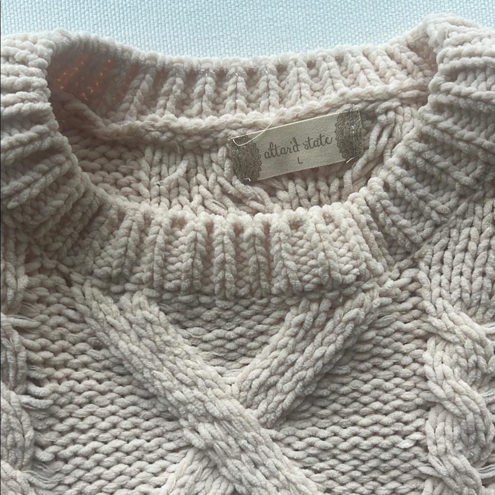 Altar'd State Cream Cable Knit Crew Neck Sweater